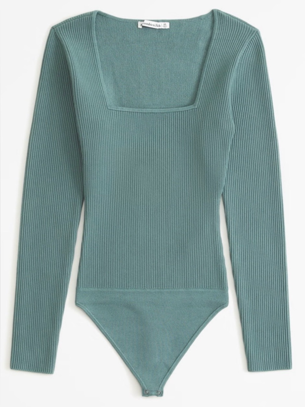 Abercrombie & Fitch Ribbed Square-Neck Long Sleeve Bodysuit in Teal